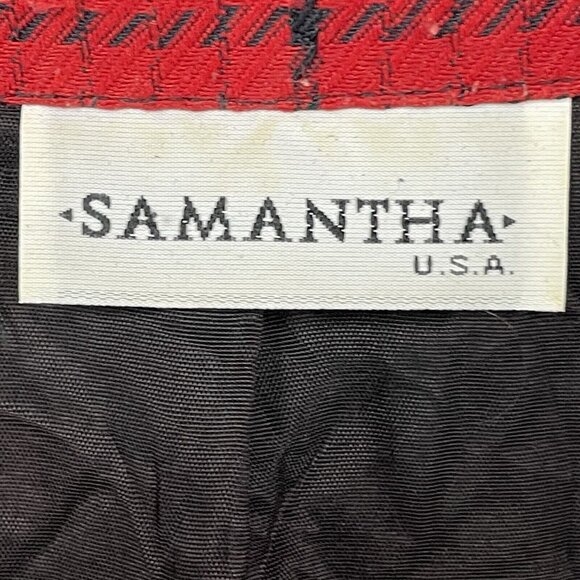 VTG Samantha USA Red Check One Button Lightweight Blazer Pockets Size 14 - Picture 3 of 10